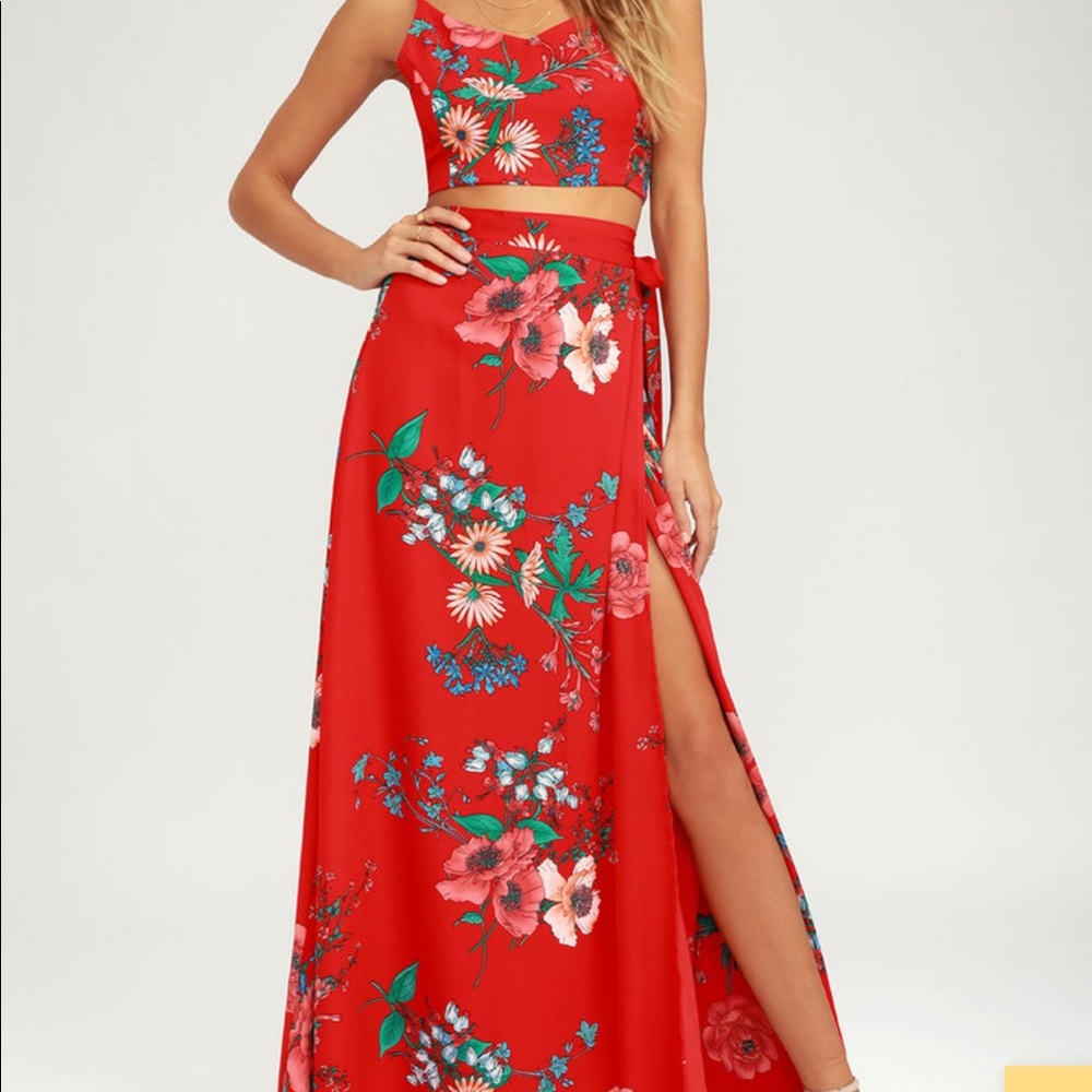 Lulus red two-piece maxi dress